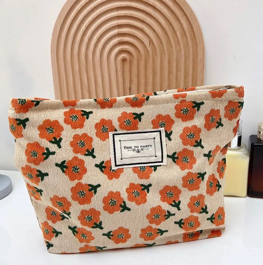 Time To Party Floral Print Makeup Bag